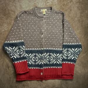 Vintage 90s Eddie Bauer Nordic Fair Isles Button Up Sweater Wool Multicolor Knit